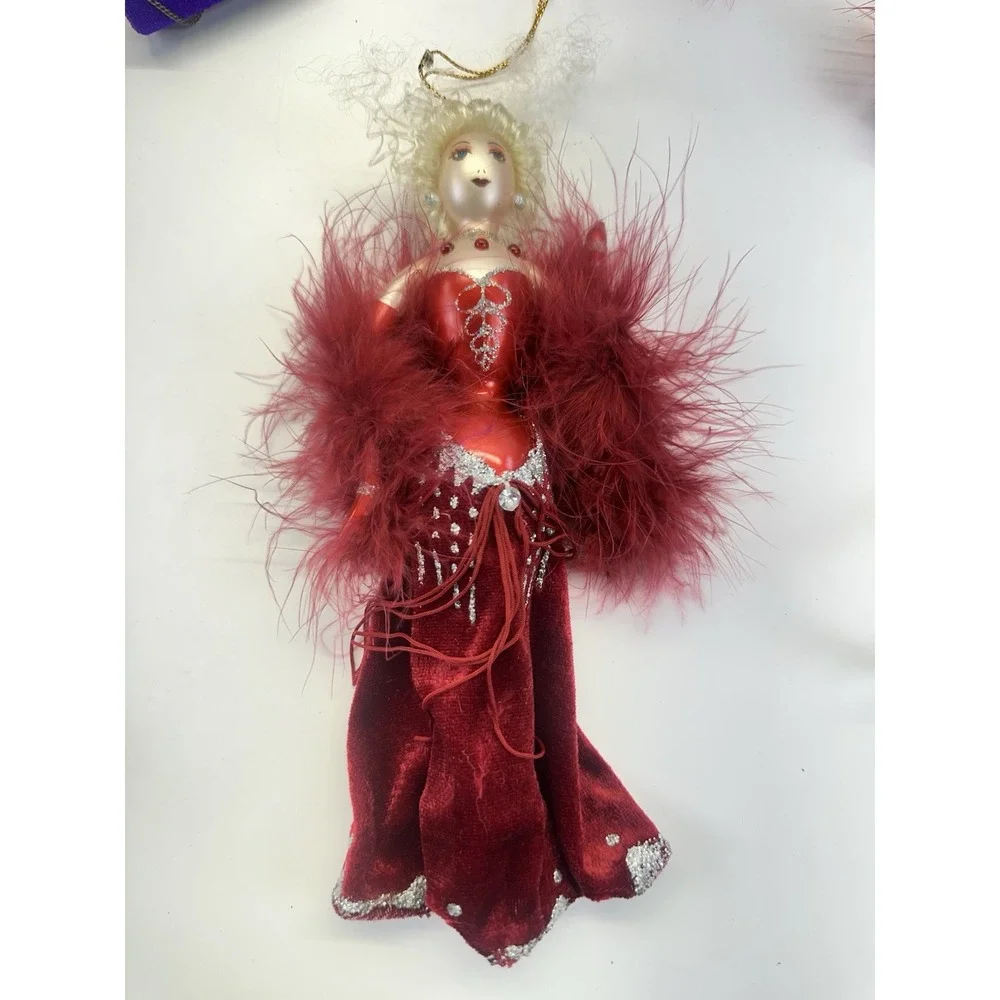 Red Hat Society 21 Ornament Lot Lighted Purple Feather Boa Holiday Decor